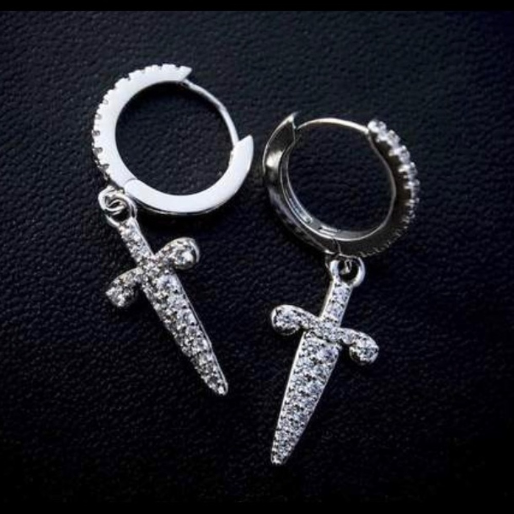 White gold dagger earrings
